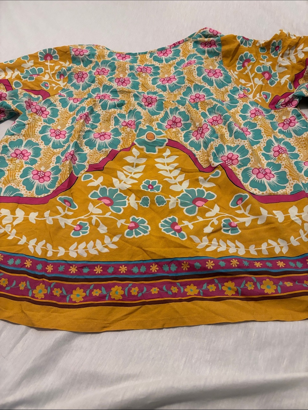 Natural Life Boho Yellow & Turquoise Floral Tassel Peasant Top SZ XL oversized - Picture 8 of 9